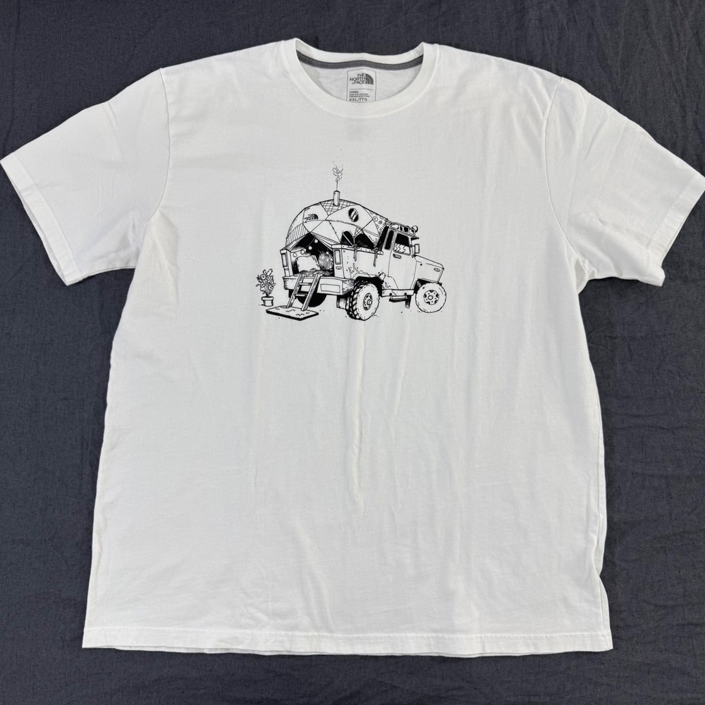 The North Face Graphic Tee XXL White Camping Truck Dome Art Short Sleeve T-Shirt